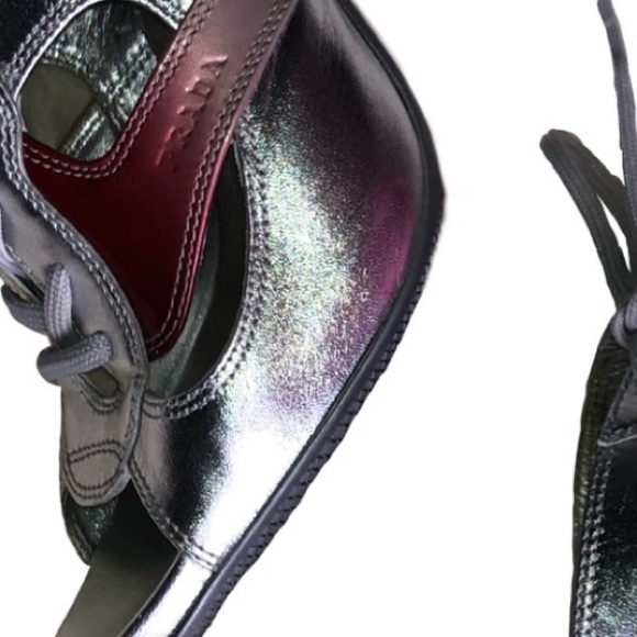 PRADA Vintage Sport Metallic Silver - Berry Red Y2K Heels - Picture 4 of 5